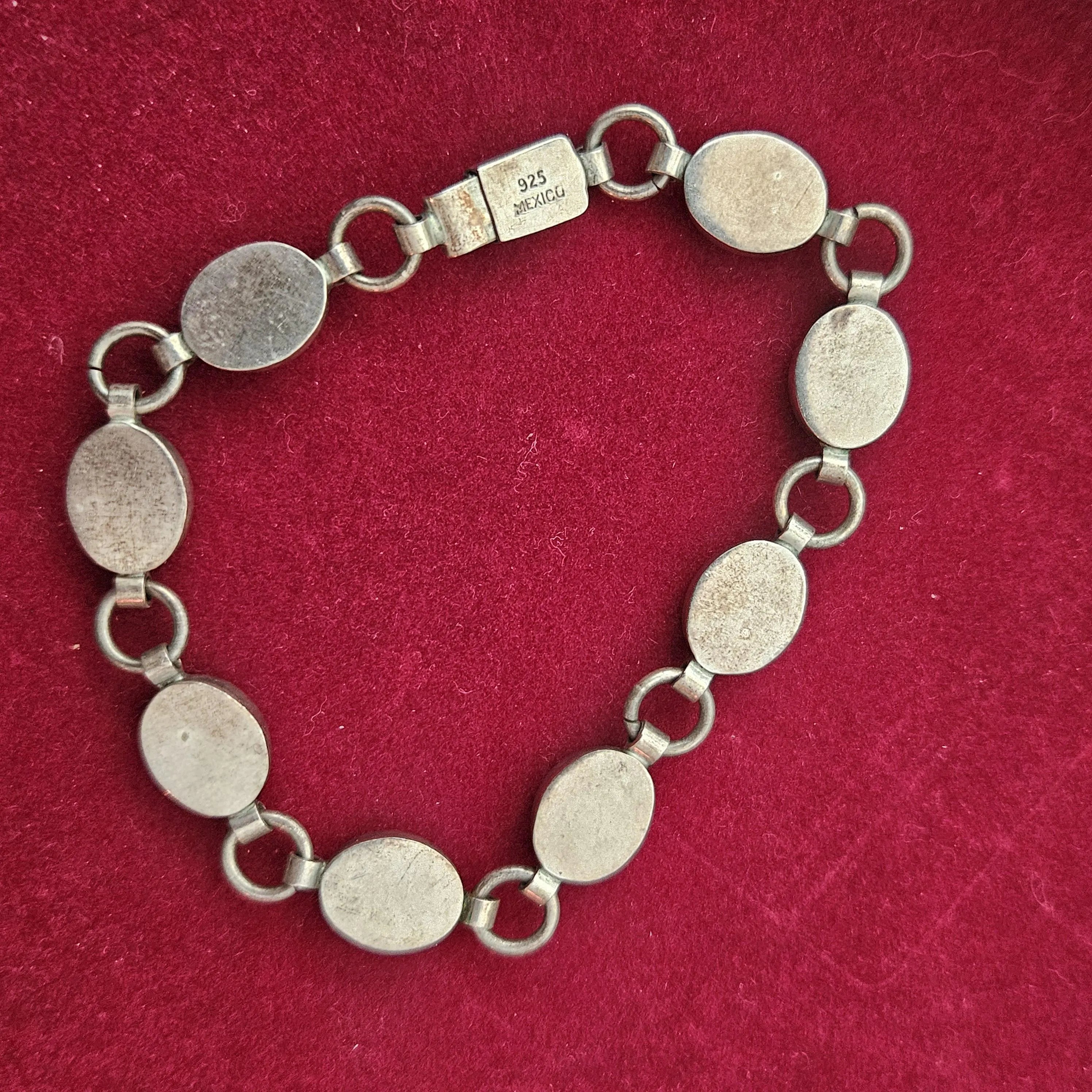 Vintage Sterling Silver 925 & Black Onyx Stone Artisan Link Chain Bracelet