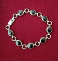 Vintage Sterling Silver 925 & Black Onyx Stone Artisan Link Chain Bracelet
