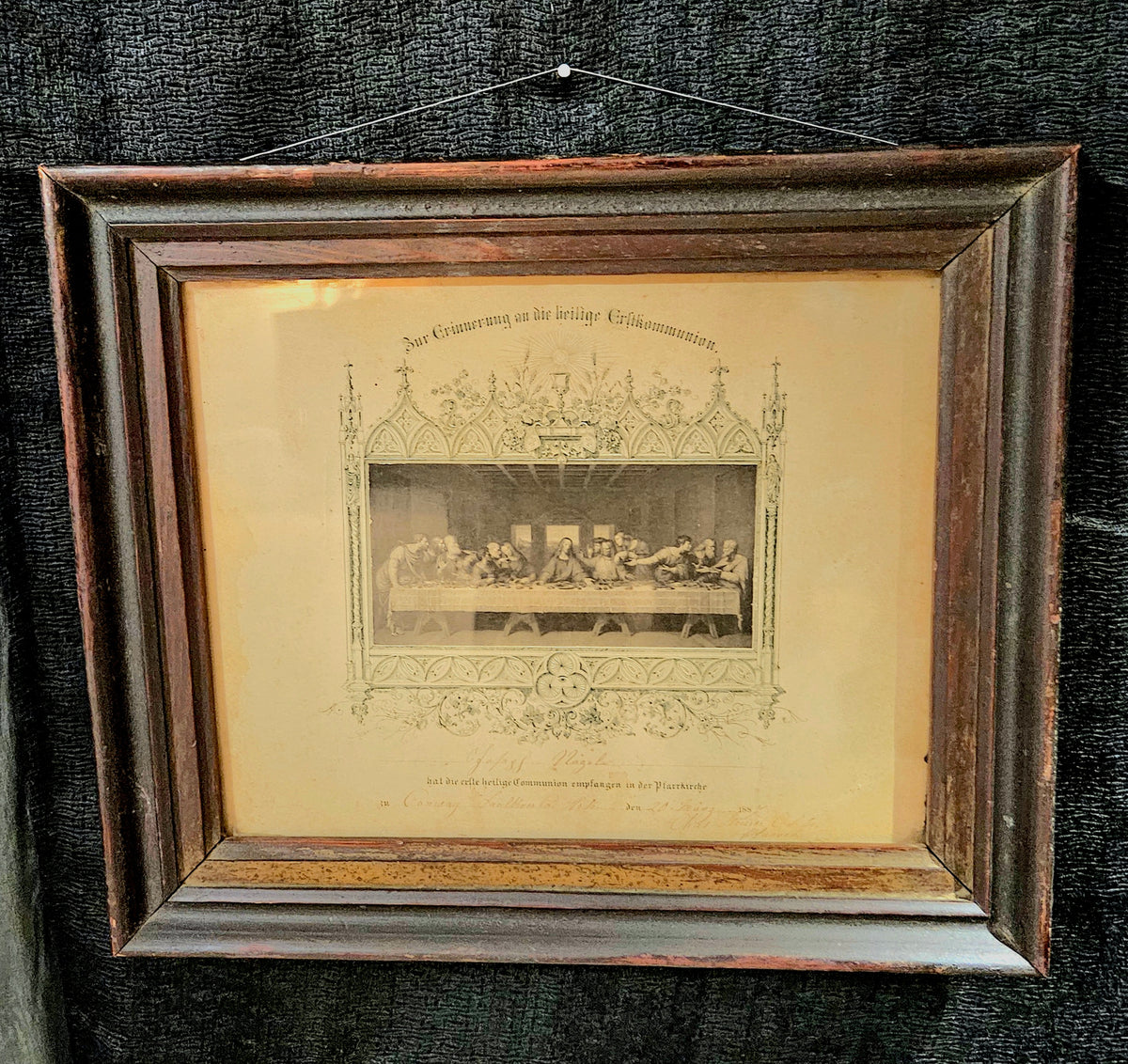 Antique 1887 Framed First Communion Catholic Certificate