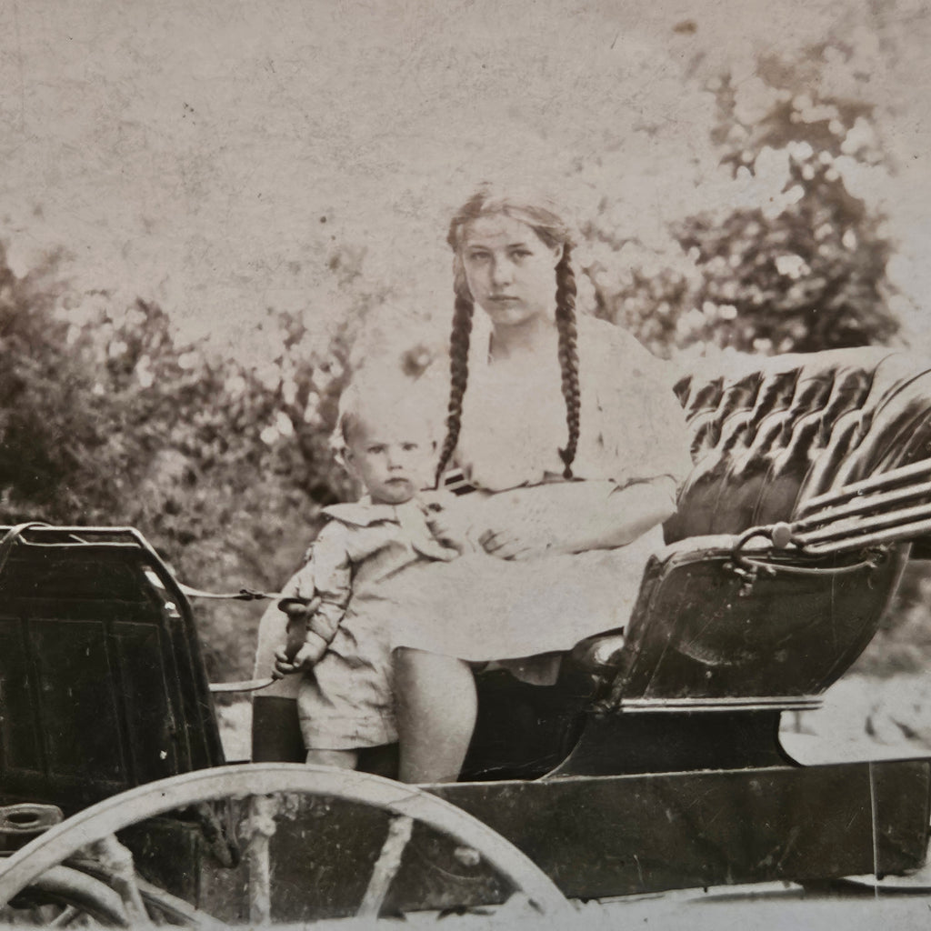 Antique Woman & Child Stagecoach Photo Postcard