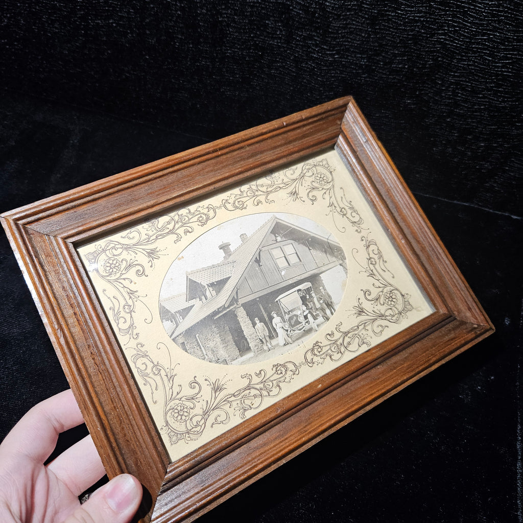 Antique Victorian House & Family Framed Photo