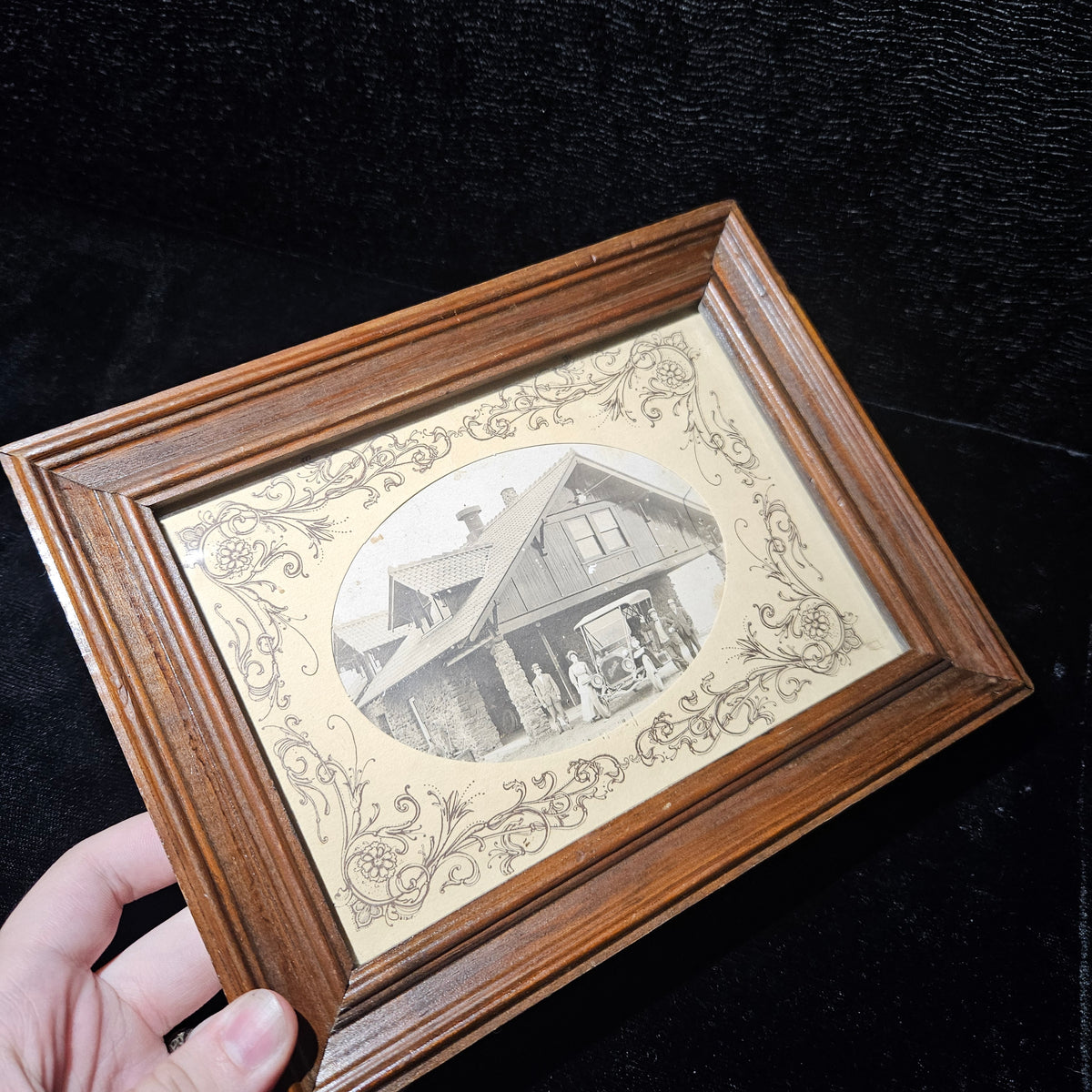 Antique Victorian House & Family Framed Photo