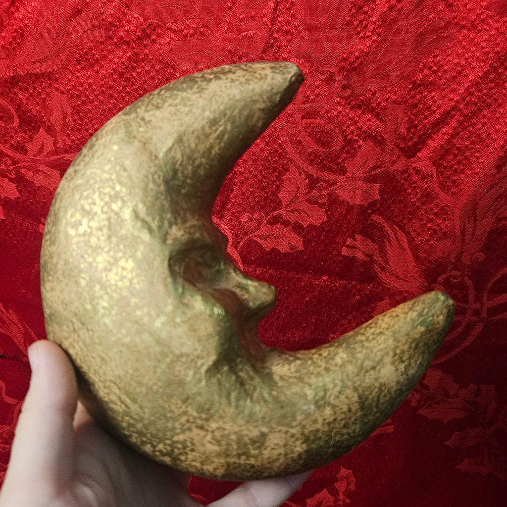 Vintage Gold Paper Mache Moon Face