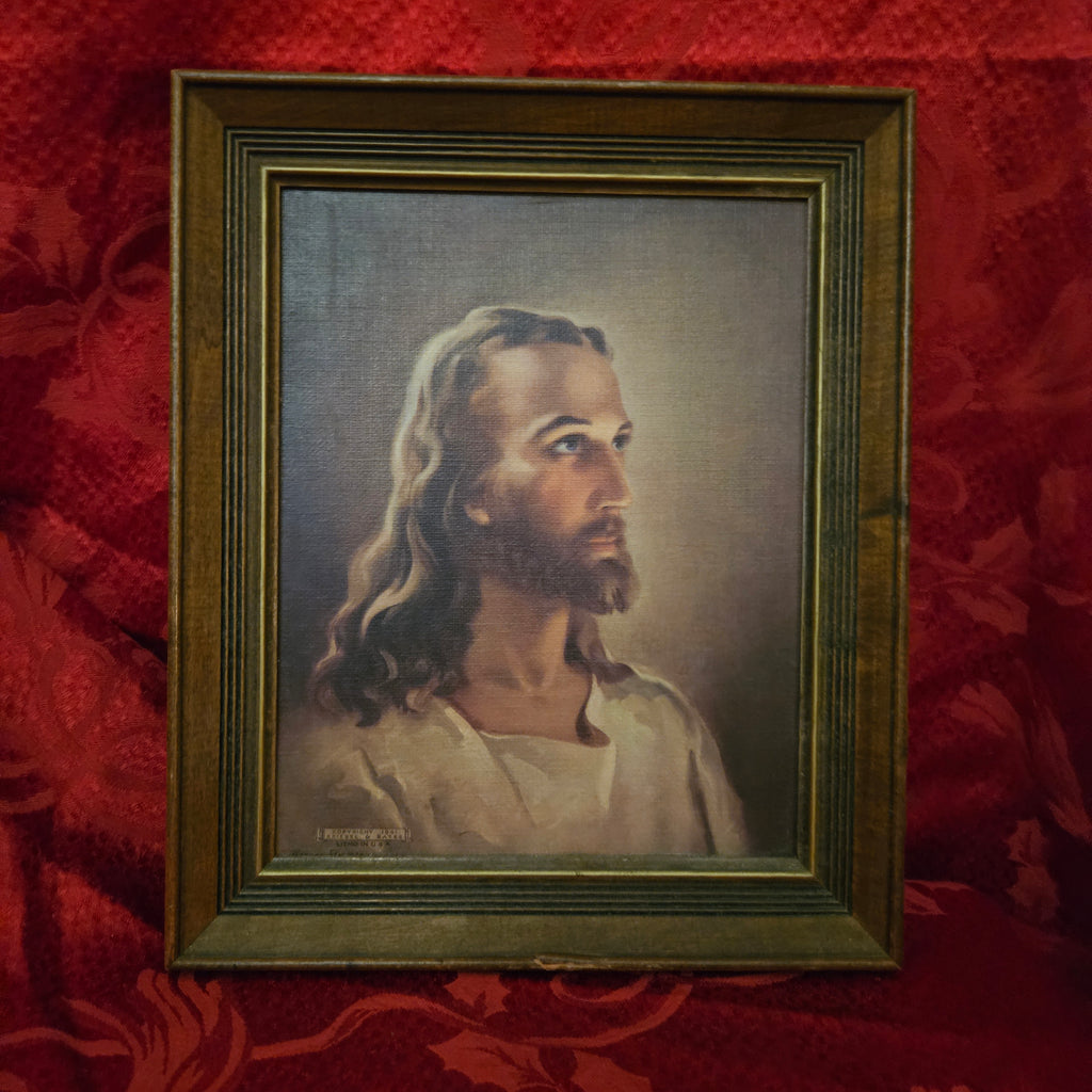Vintage Head of Christ Framed Lithograph