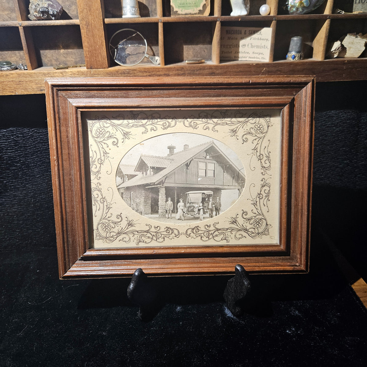 Antique Victorian House & Family Framed Photo