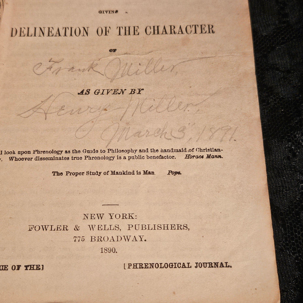 Wells' 1890 New Descriptive Chart Practical Phrenology Pamphlet