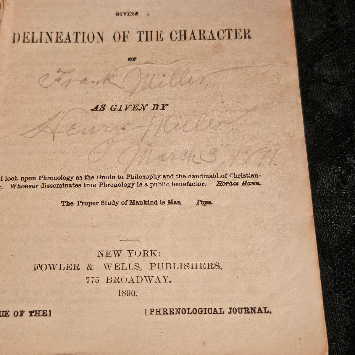 Wells' 1890 New Descriptive Chart Practical Phrenology Pamphlet