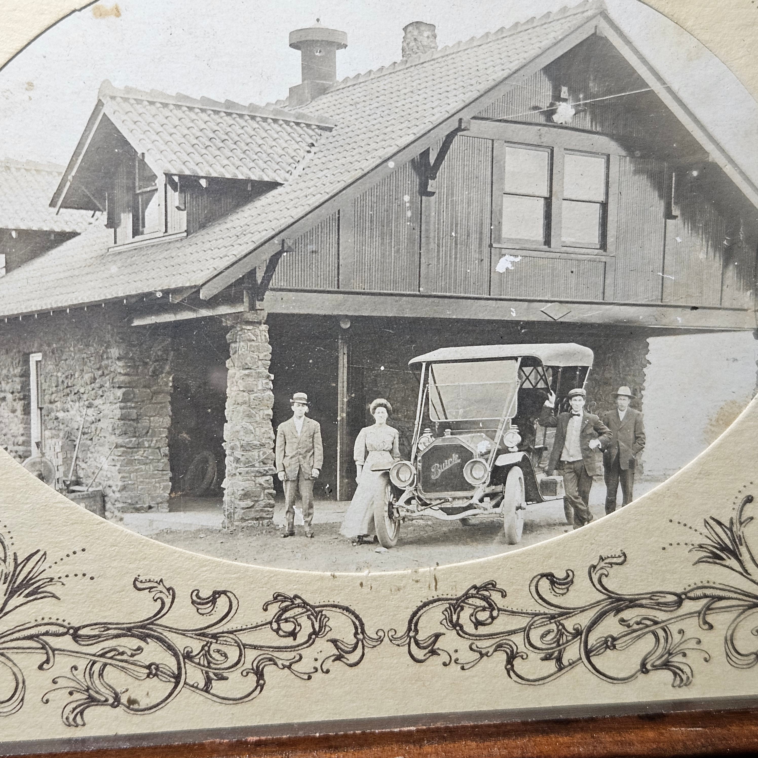 Antique Victorian House & Family Framed Photo
