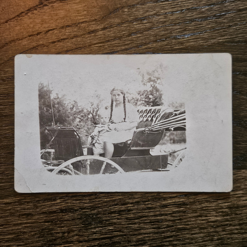 Antique Woman & Child Stagecoach Photo Postcard
