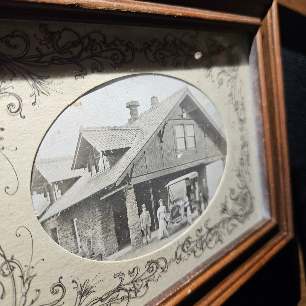 Antique Victorian House & Family Framed Photo