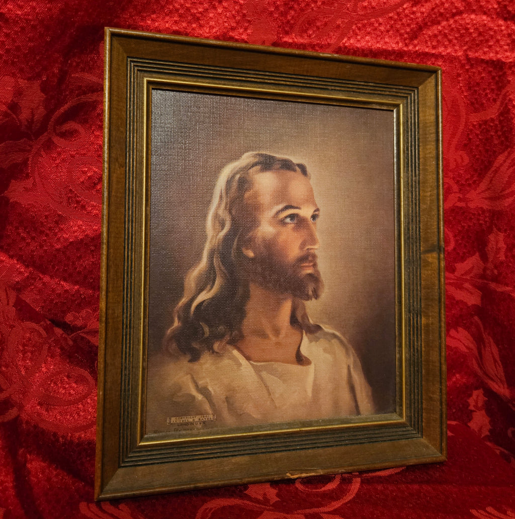 Vintage Head of Christ Framed Lithograph
