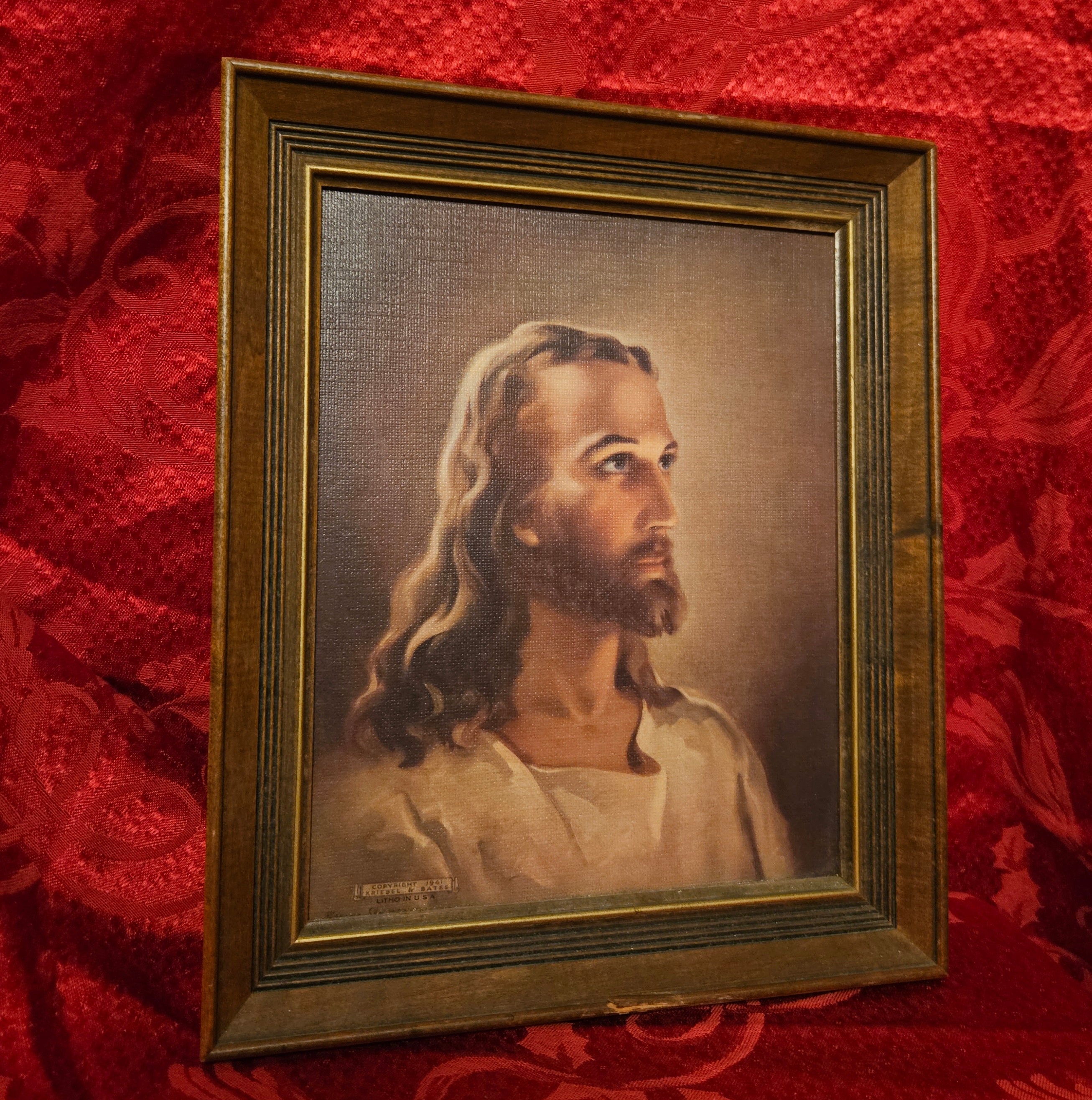 Vintage Head of Christ Framed Lithograph