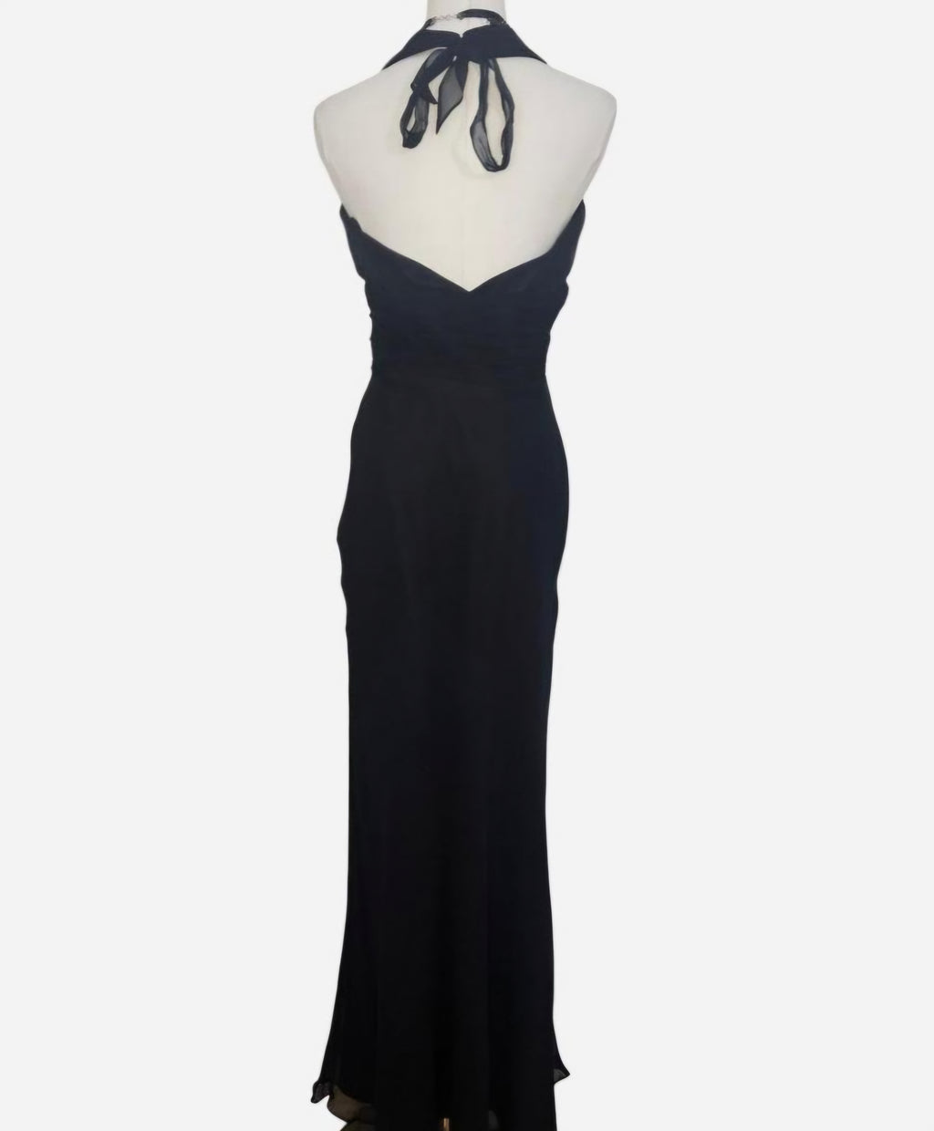 Vintage Black Silk Cross Detail Halter Dress