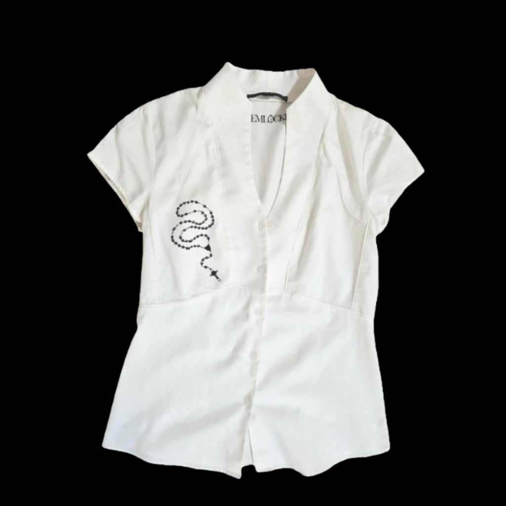 Vintage White Collared Rosary Blouse