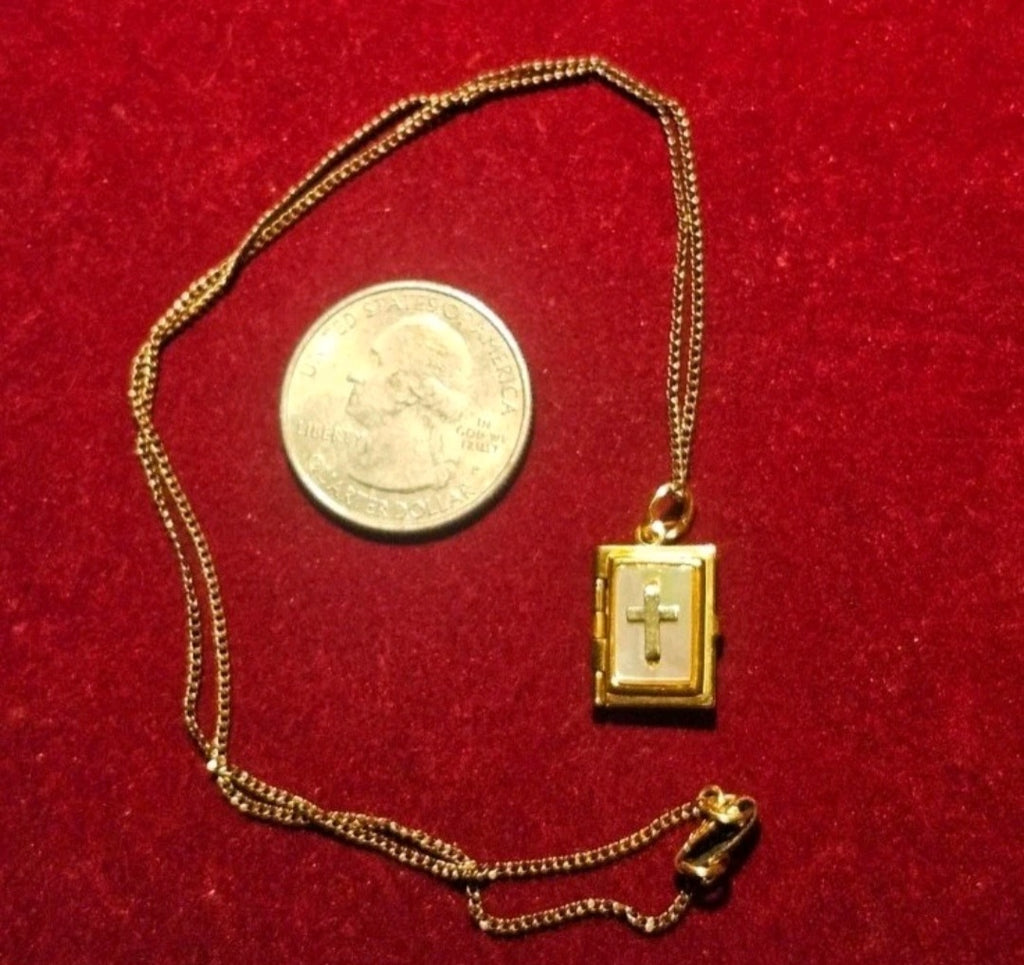 Vintage Gold & Mother of Pearl Bible Picture Locket