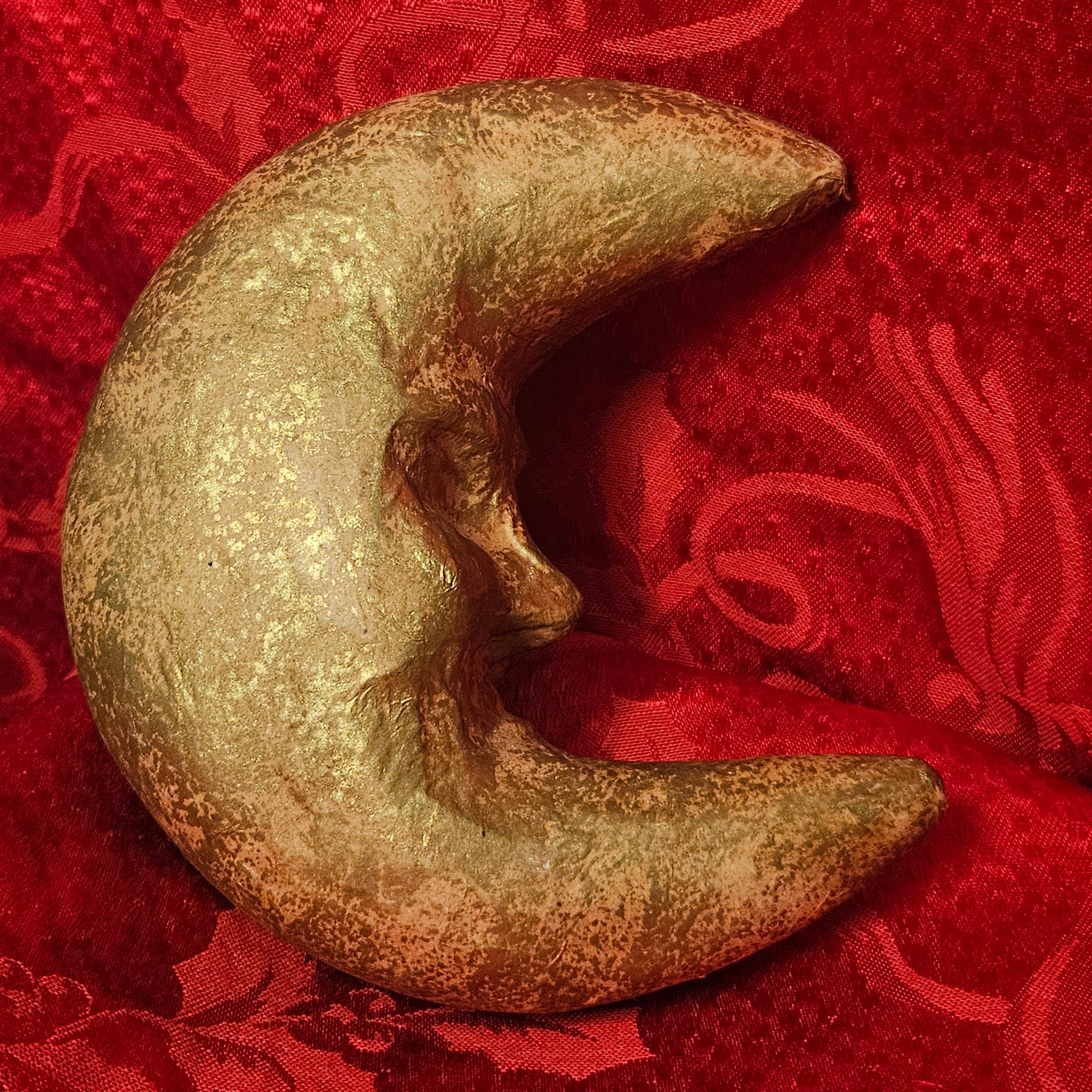Vintage Gold Paper Mache Moon Face