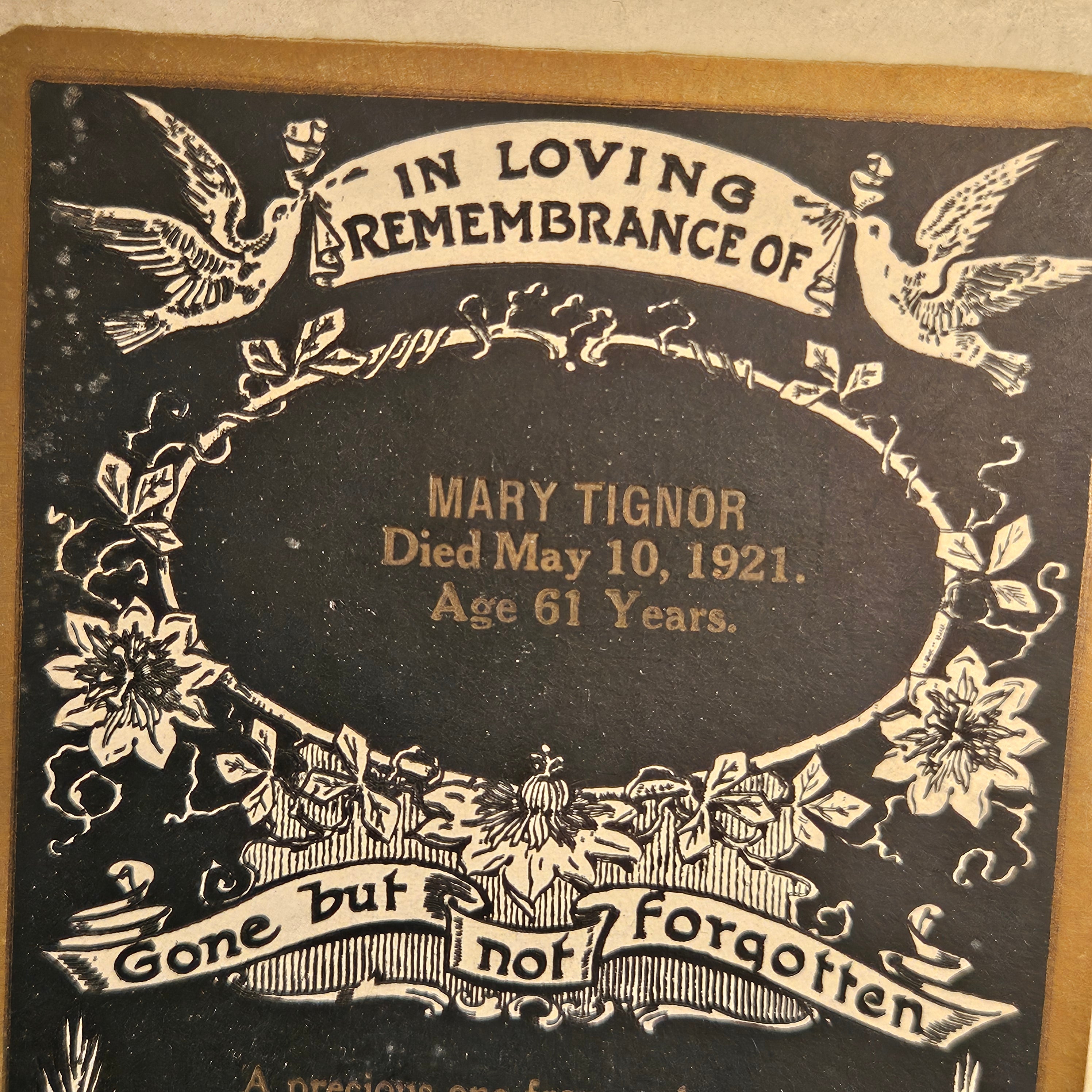 Antique Funeral Mourning Cabinet Card: Mary Tignor