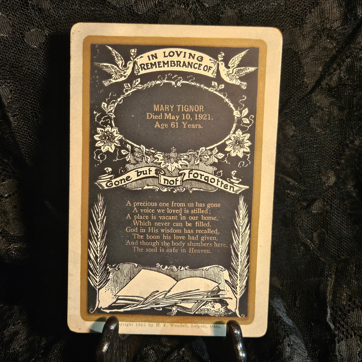 Antique Funeral Mourning Cabinet Card: Mary Tignor