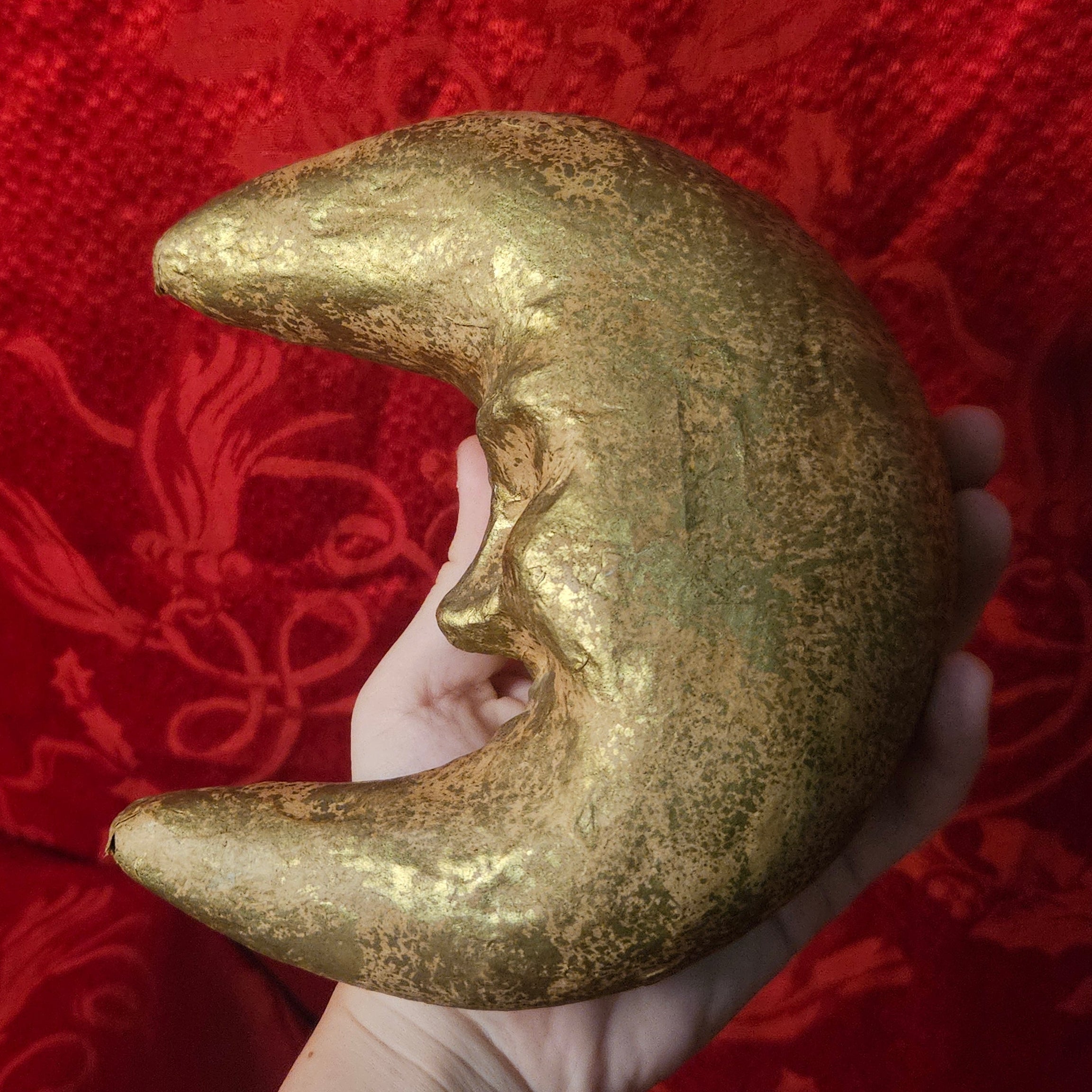 Vintage Gold Paper Mache Moon Face