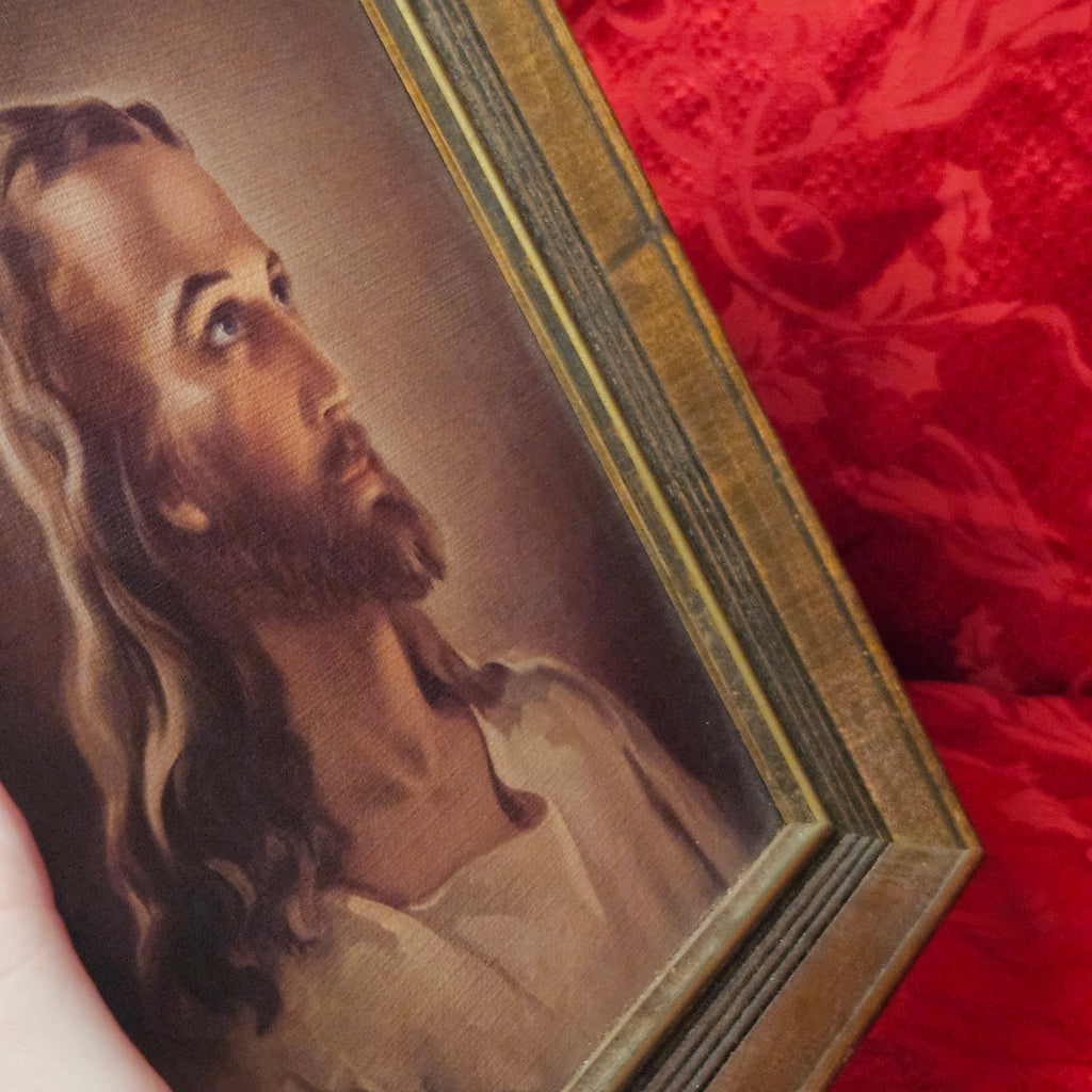 Vintage Head of Christ Framed Lithograph