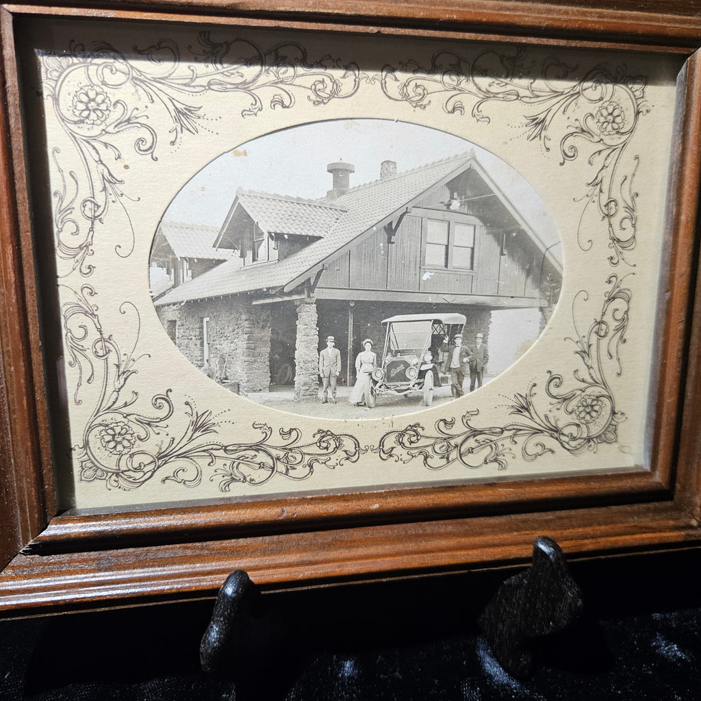 Antique Victorian House & Family Framed Photo