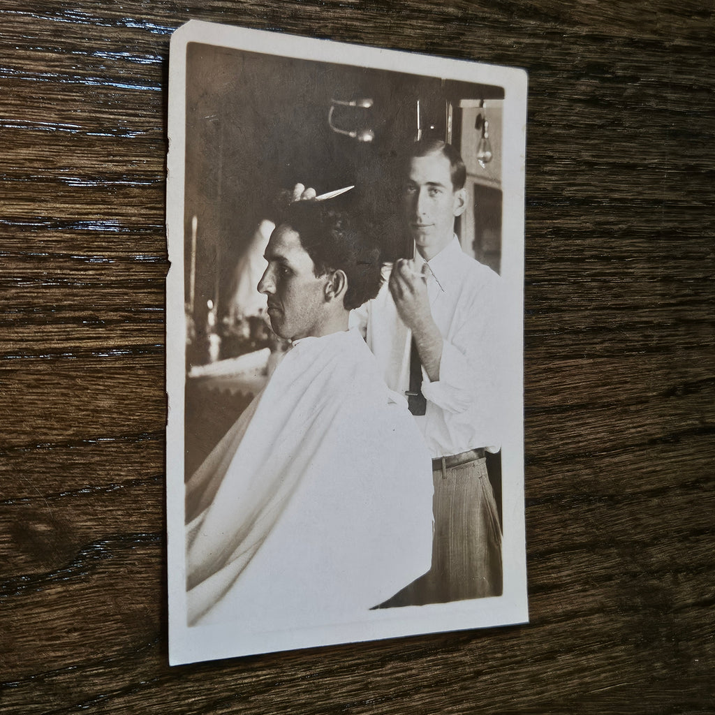 Antique 1900s Barber Photograph Postcard