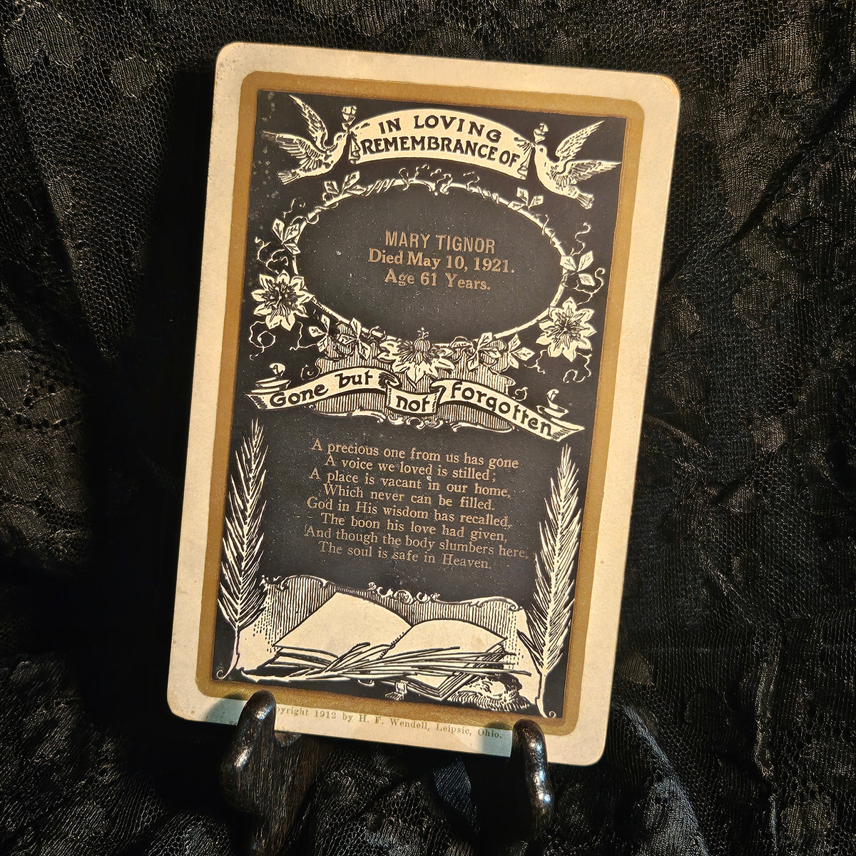 Antique Funeral Mourning Cabinet Card: Mary Tignor