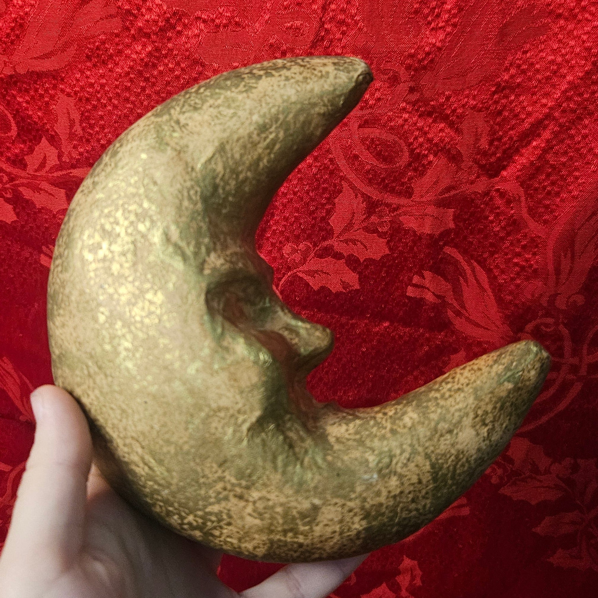 Vintage Gold Paper Mache Moon Face