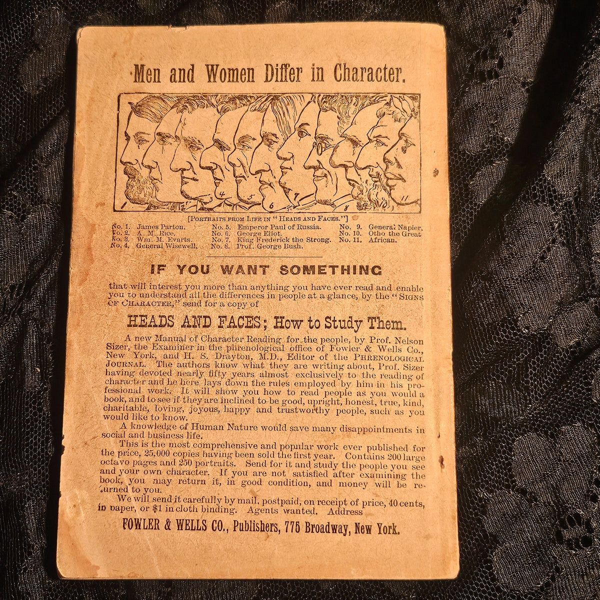 Wells' 1890 New Descriptive Chart Practical Phrenology Pamphlet