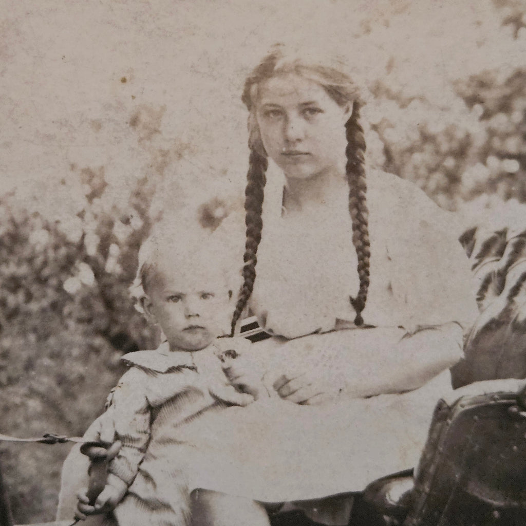 Antique Woman & Child Stagecoach Photo Postcard