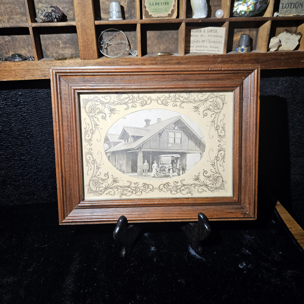 Antique Victorian House & Family Framed Photo