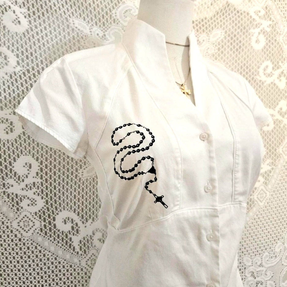 Vintage White Collared Rosary Blouse