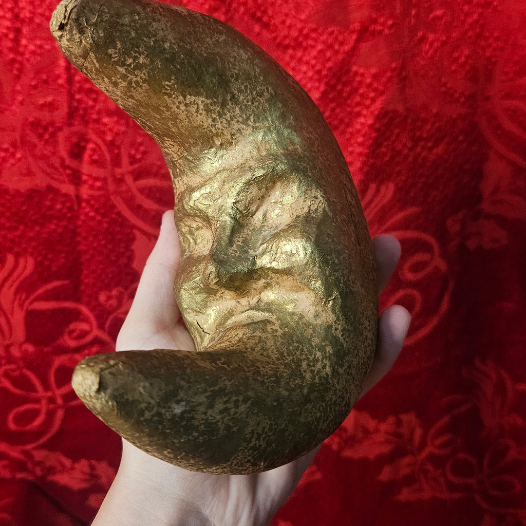 Vintage Gold Paper Mache Moon Face