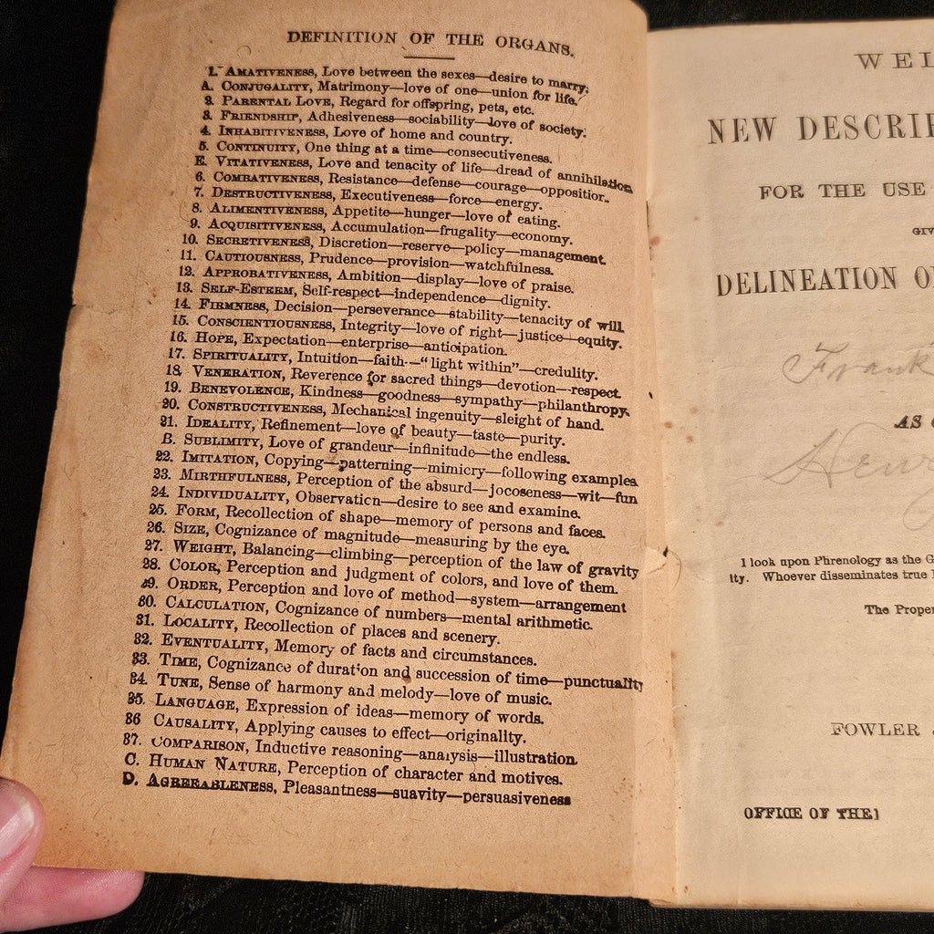 Wells' 1890 New Descriptive Chart Practical Phrenology Pamphlet