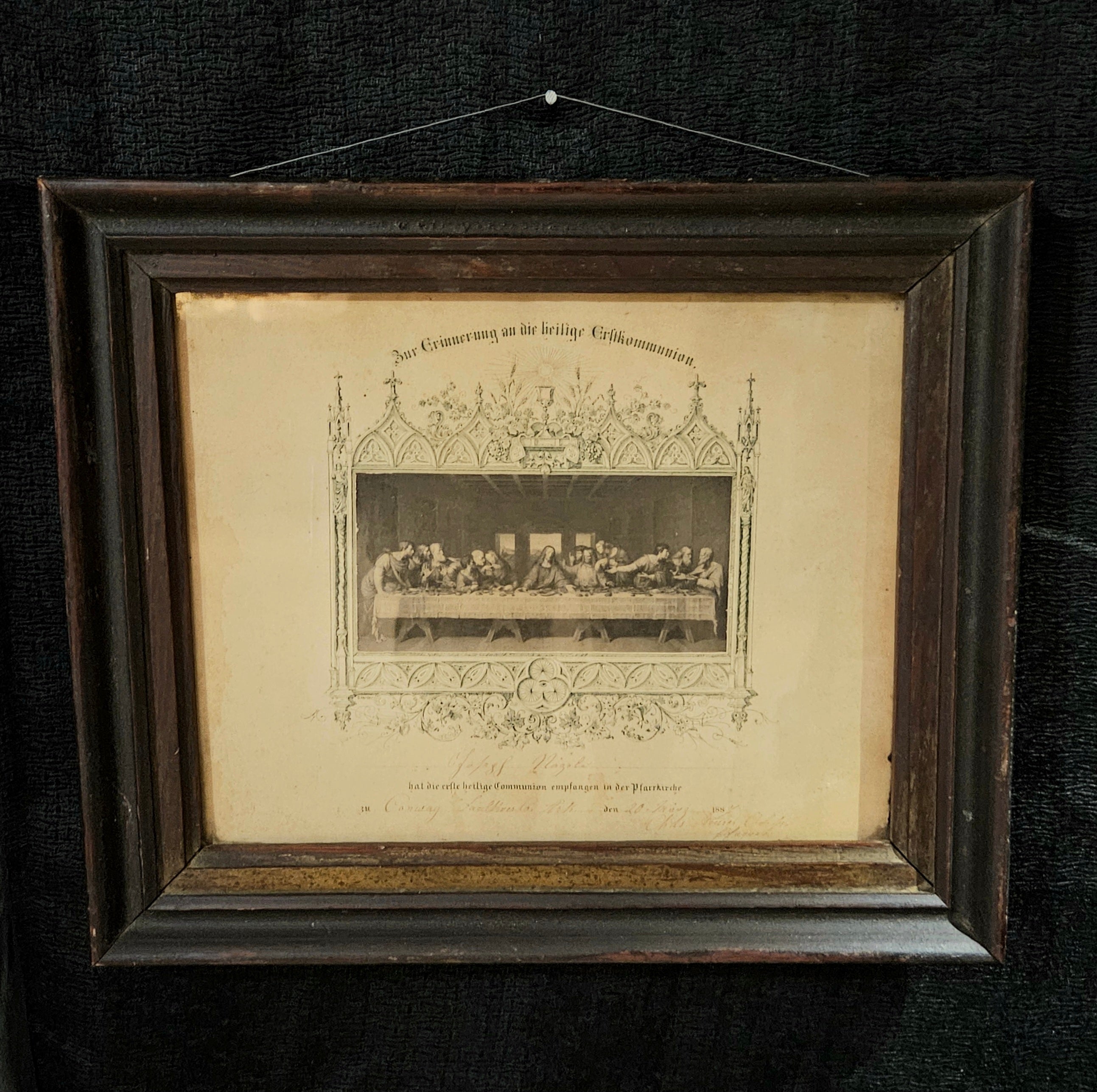 Antique 1887 Framed First Communion Catholic Certificate