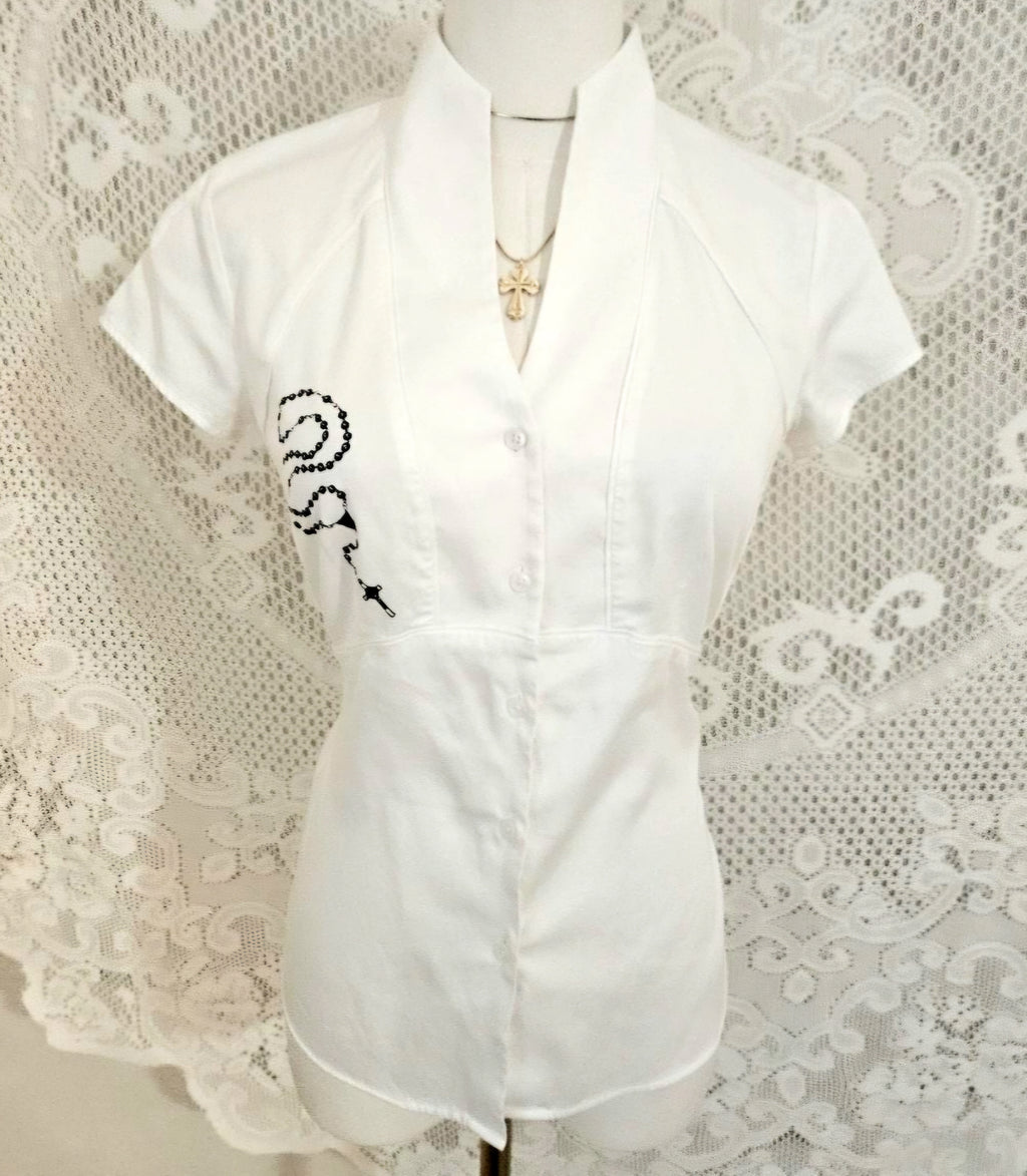 Vintage White Collared Rosary Blouse