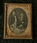 Antique Ambrotype Photograph, Woman And Child Hand-Tinted Gold Cross Detail