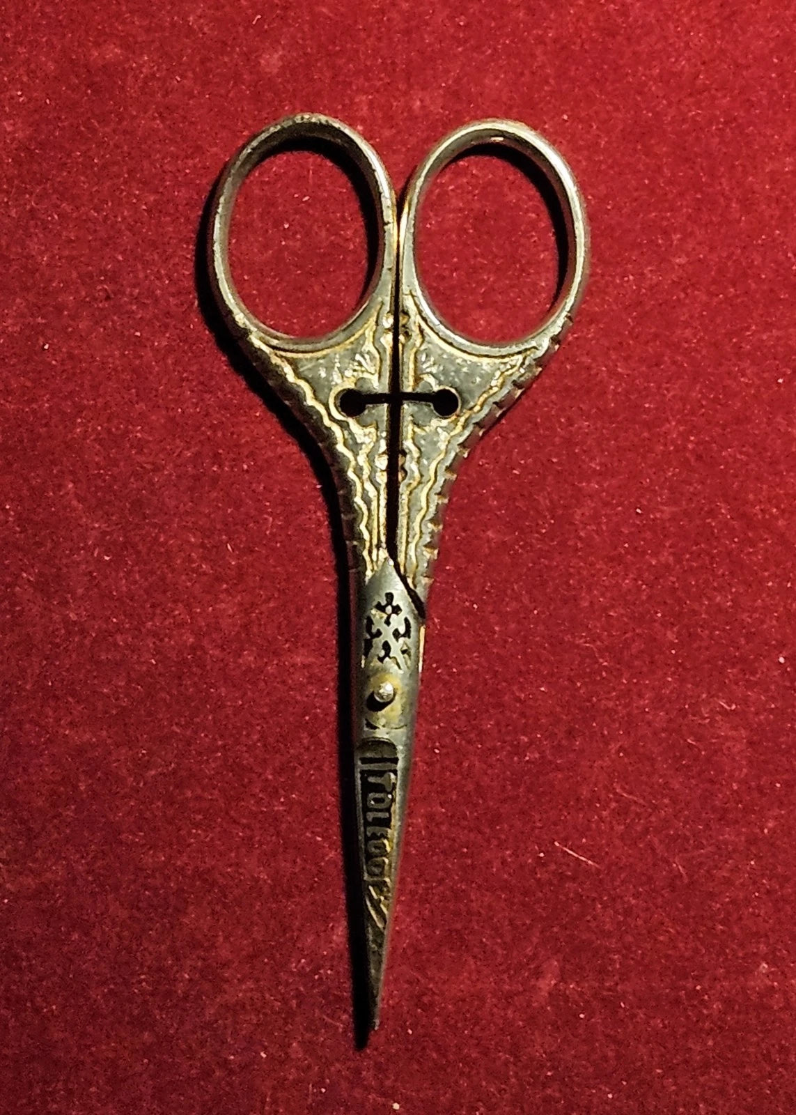 Ornate Antique Toledo Silver Sewing Scissors With Cross