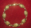 Vintage Damascene Gold & Black Etched Dove Pattern Link Bracelet