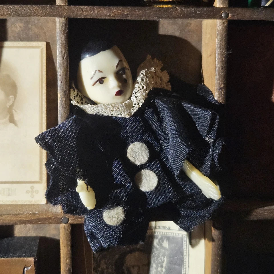 Vintage Pierrot Jester Ceramic Penny Doll Trinket
