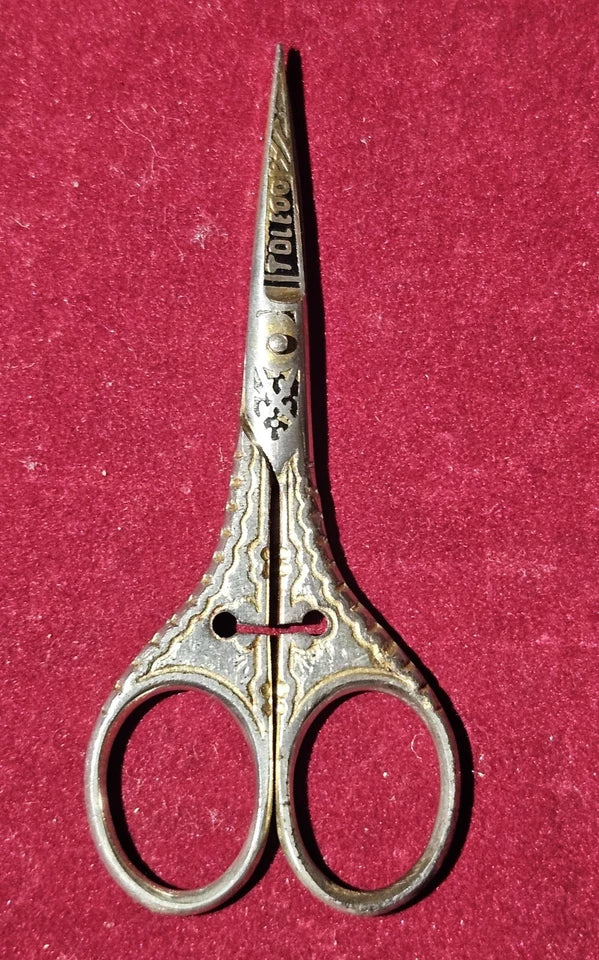 Ornate Antique Toledo Silver Sewing Scissors With Cross