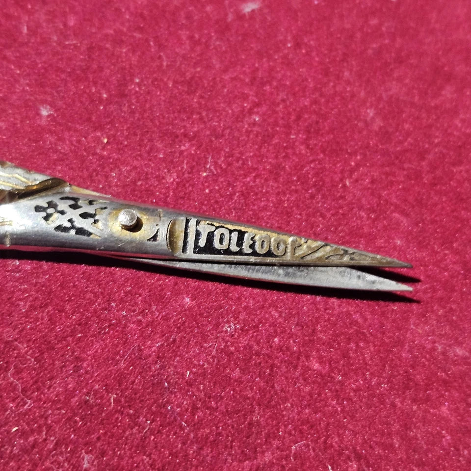 Ornate Antique Toledo Silver Sewing Scissors With Cross