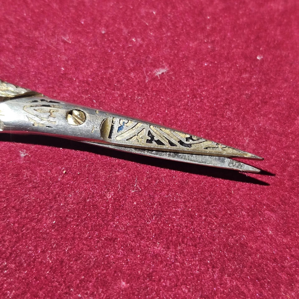 Ornate Antique Toledo Silver Sewing Scissors With Cross
