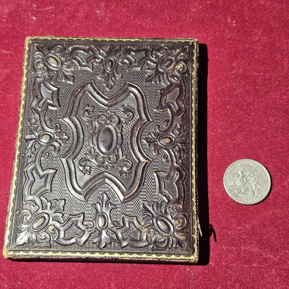 Antique Ambrotype Photograph, Woman And Child Hand-Tinted Gold Cross Detail