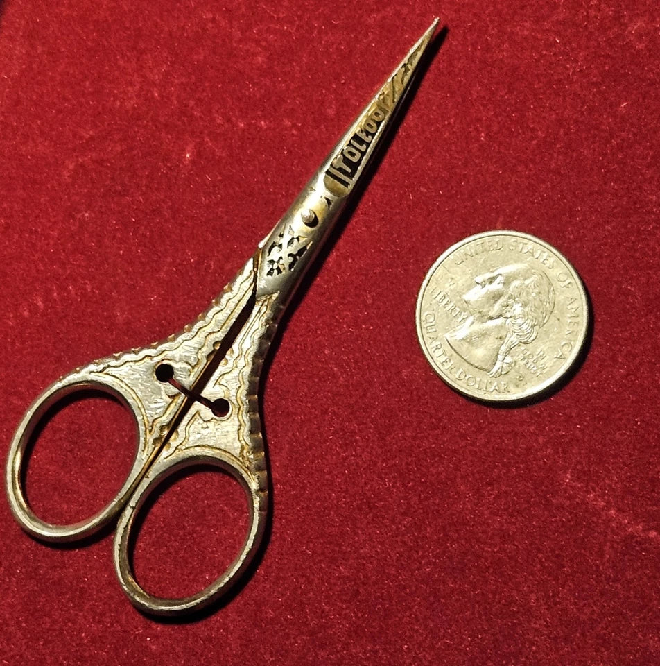 Ornate Antique Toledo Silver Sewing Scissors With Cross